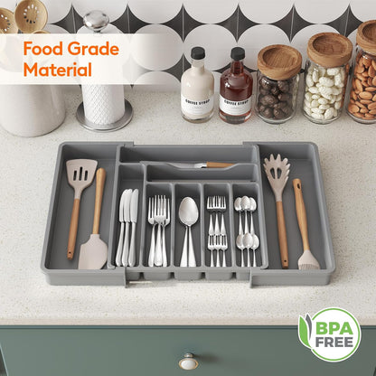 Silverware Organizer for Drawer, Expandable Utensil Tray