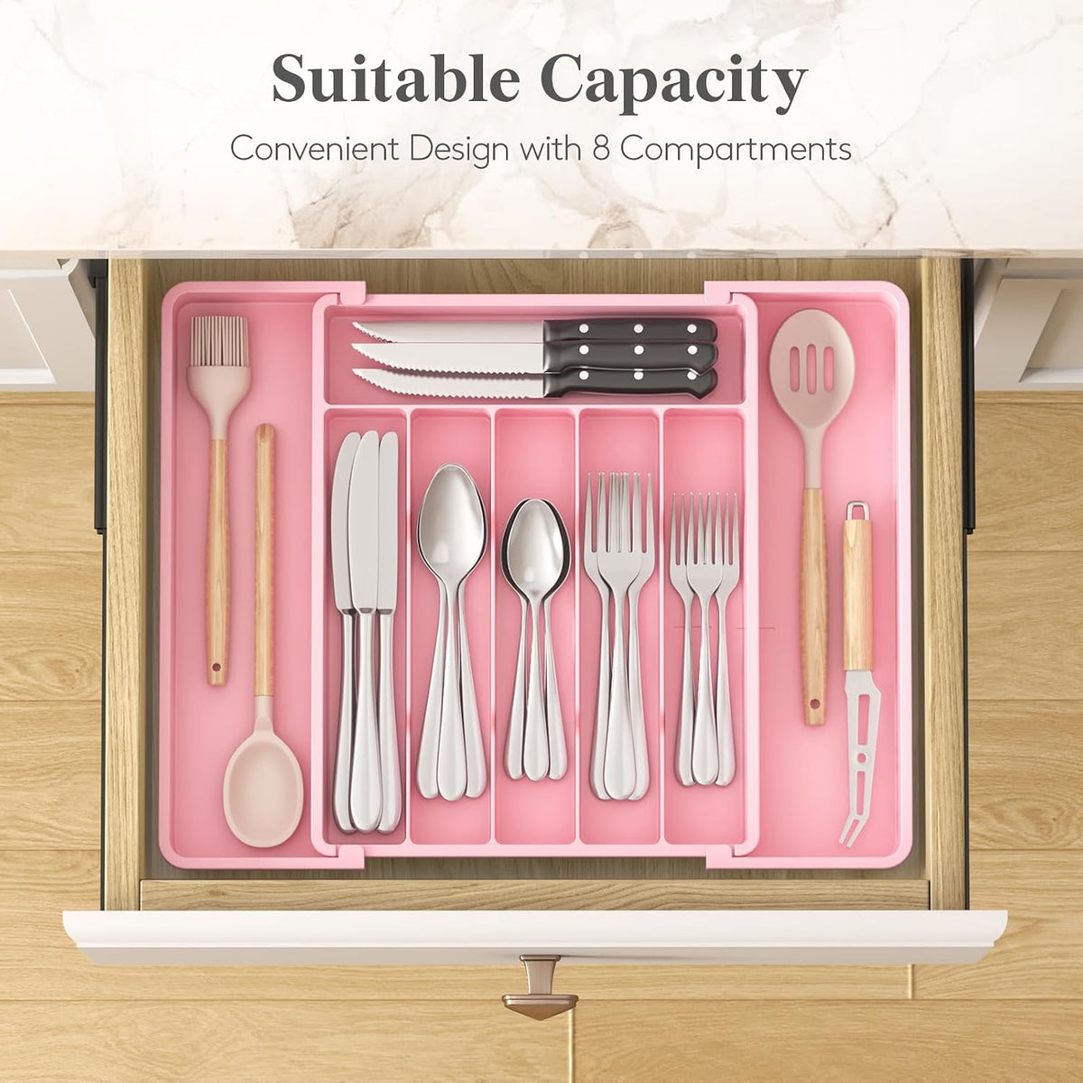 Silverware Organizer for Drawer, Expandable Utensil Tray