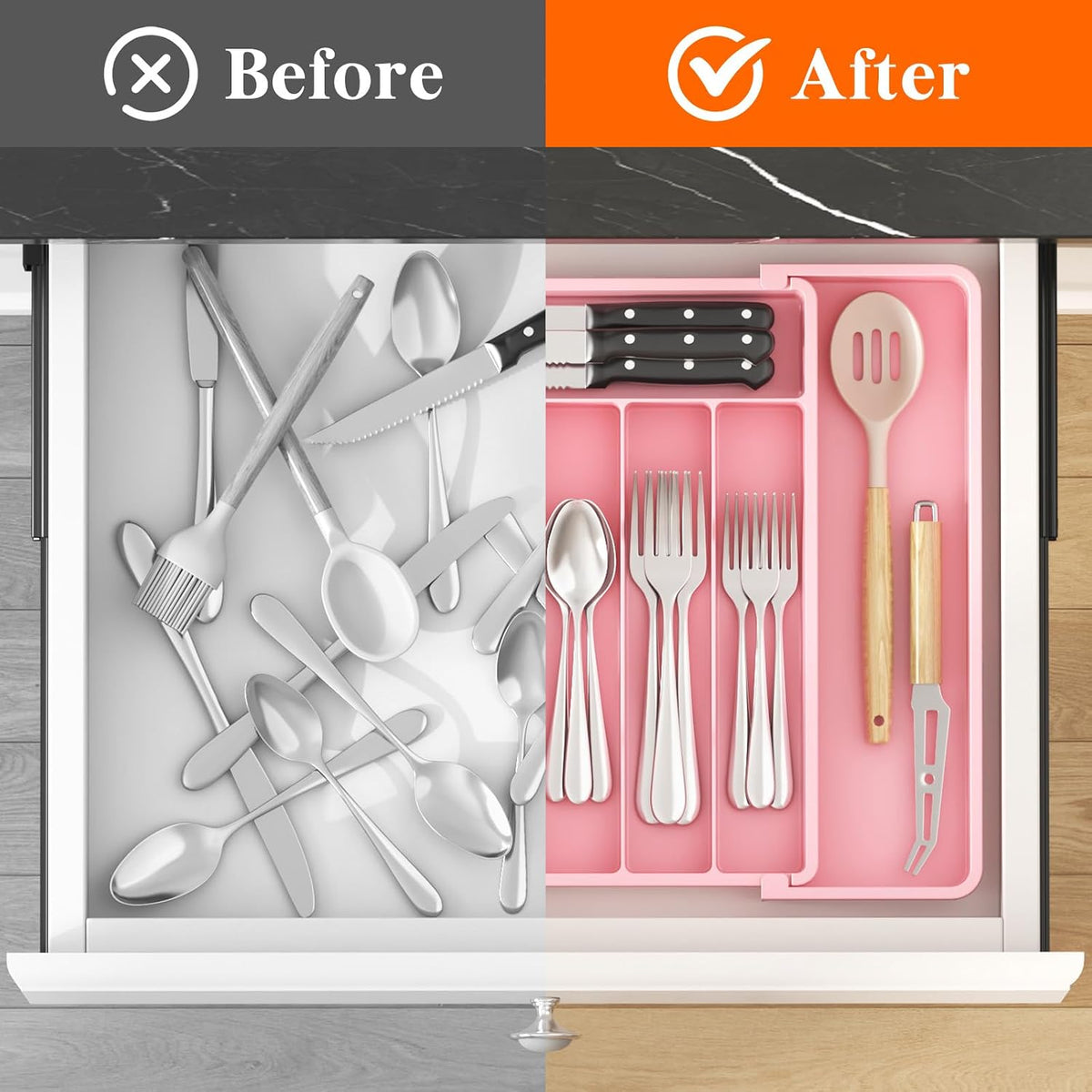 Silverware Organizer for Drawer, Expandable Utensil Tray