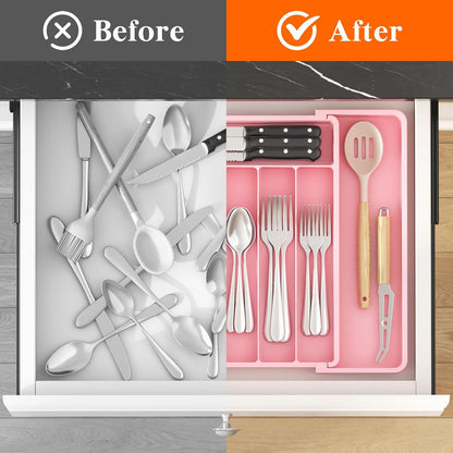 Silverware Organizer for Drawer, Expandable Utensil Tray
