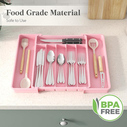 Silverware Organizer for Drawer, Expandable Utensil Tray
