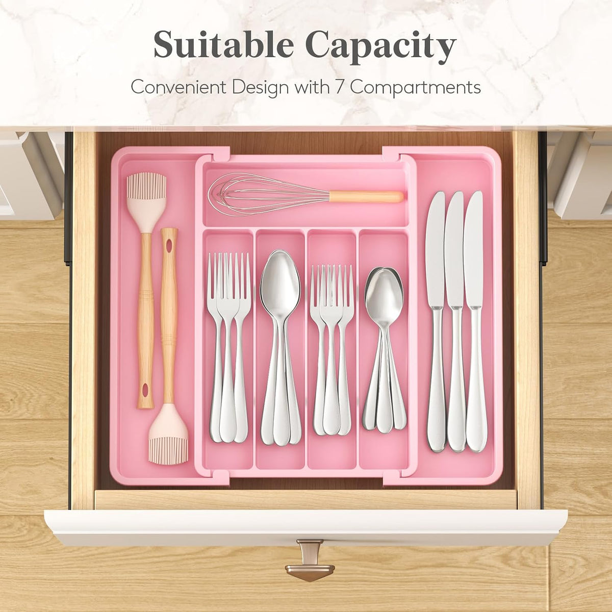 Silverware Organizer for Drawer, Expandable Utensil Tray