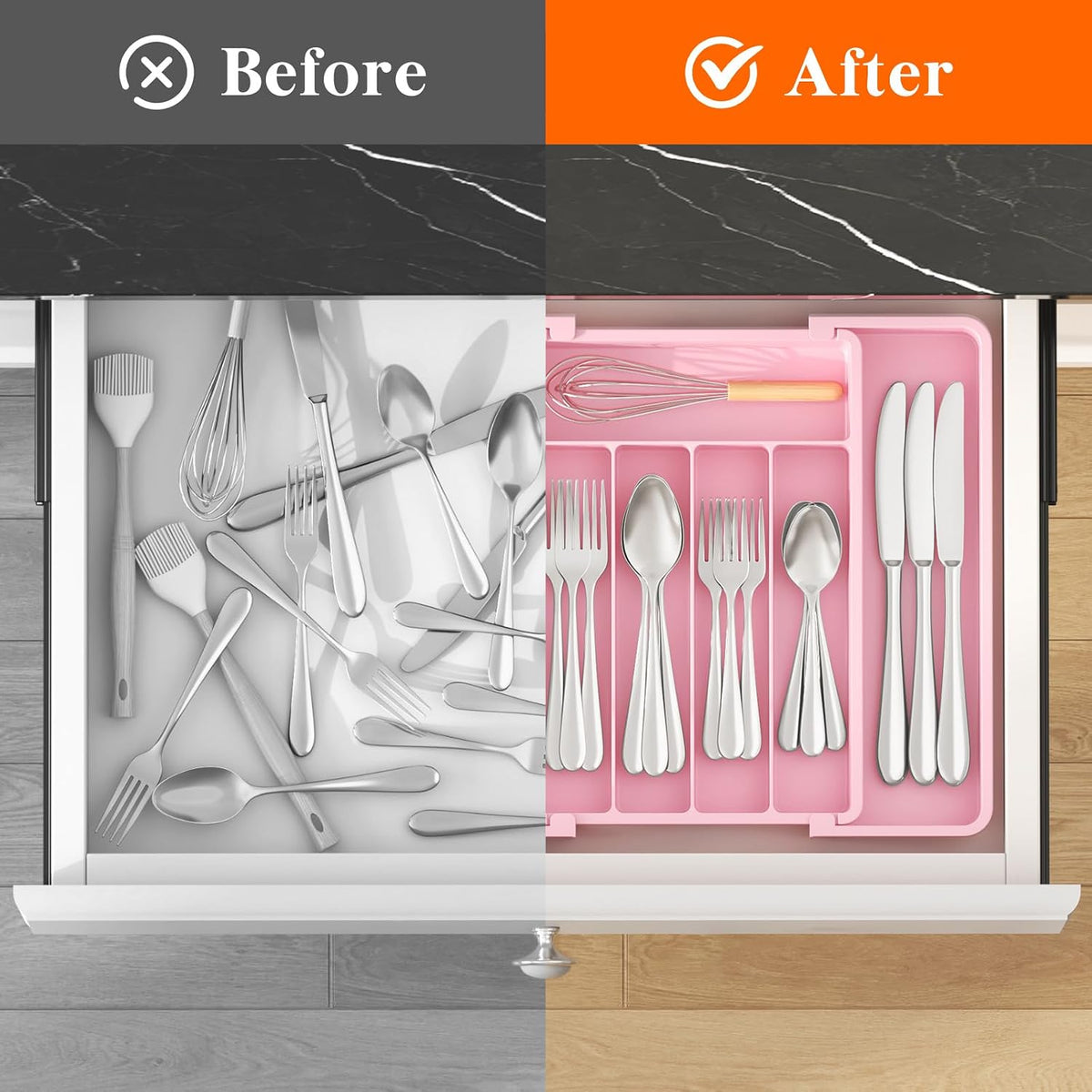 Silverware Organizer for Drawer, Expandable Utensil Tray