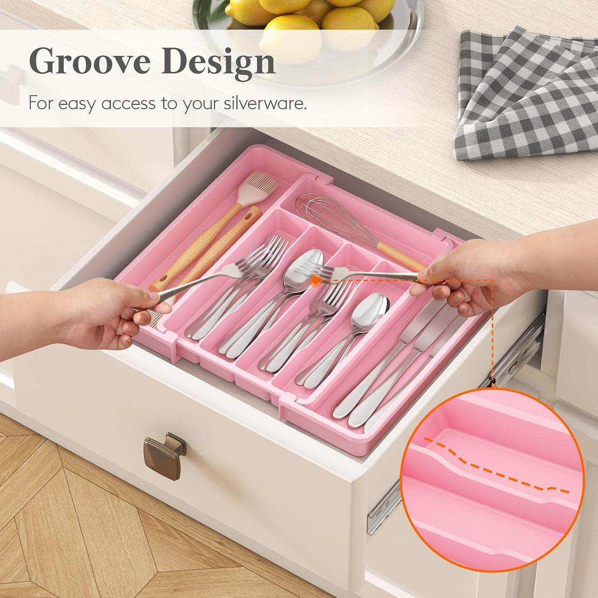 Silverware Organizer for Drawer, Expandable Utensil Tray