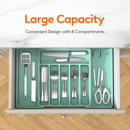 Silverware Organizer for Drawer, Expandable Utensil Tray