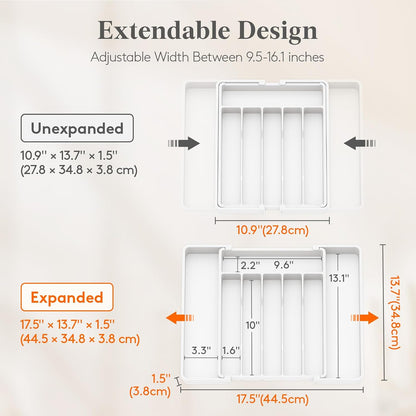 Silverware Organizer for Drawer, Expandable Utensil Tray