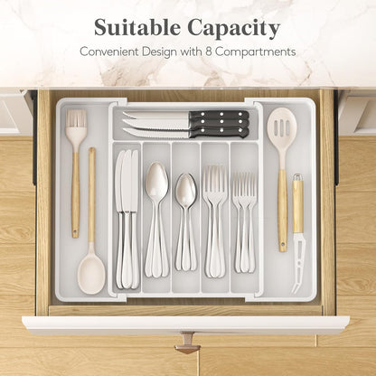 Silverware Organizer for Drawer, Expandable Utensil Tray