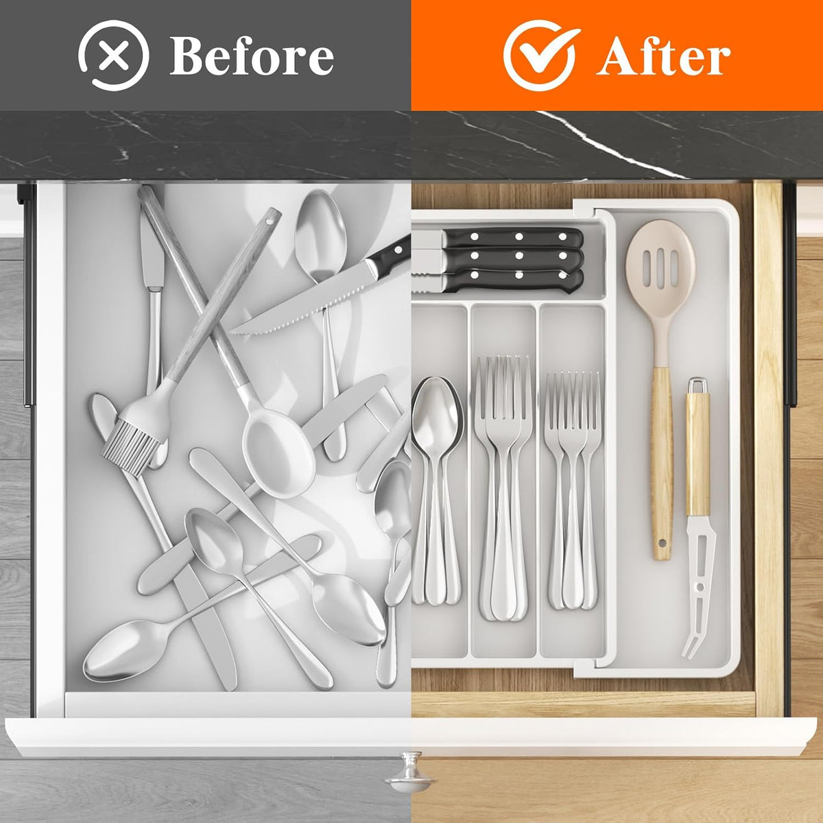 Silverware Organizer for Drawer, Expandable Utensil Tray