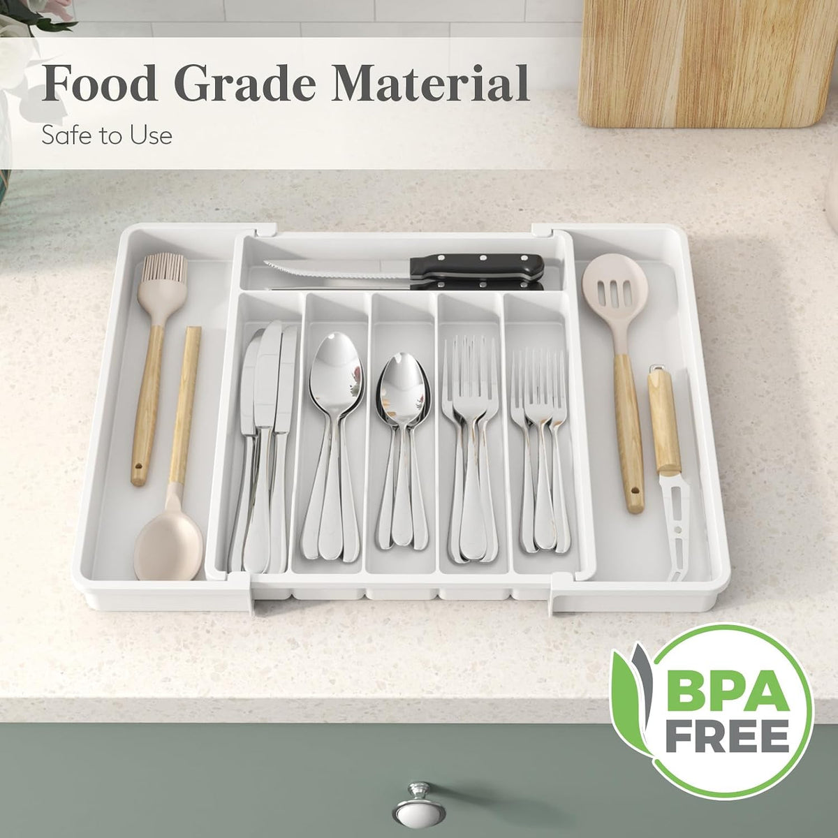 Silverware Organizer for Drawer, Expandable Utensil Tray