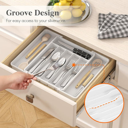 Silverware Organizer for Drawer, Expandable Utensil Tray