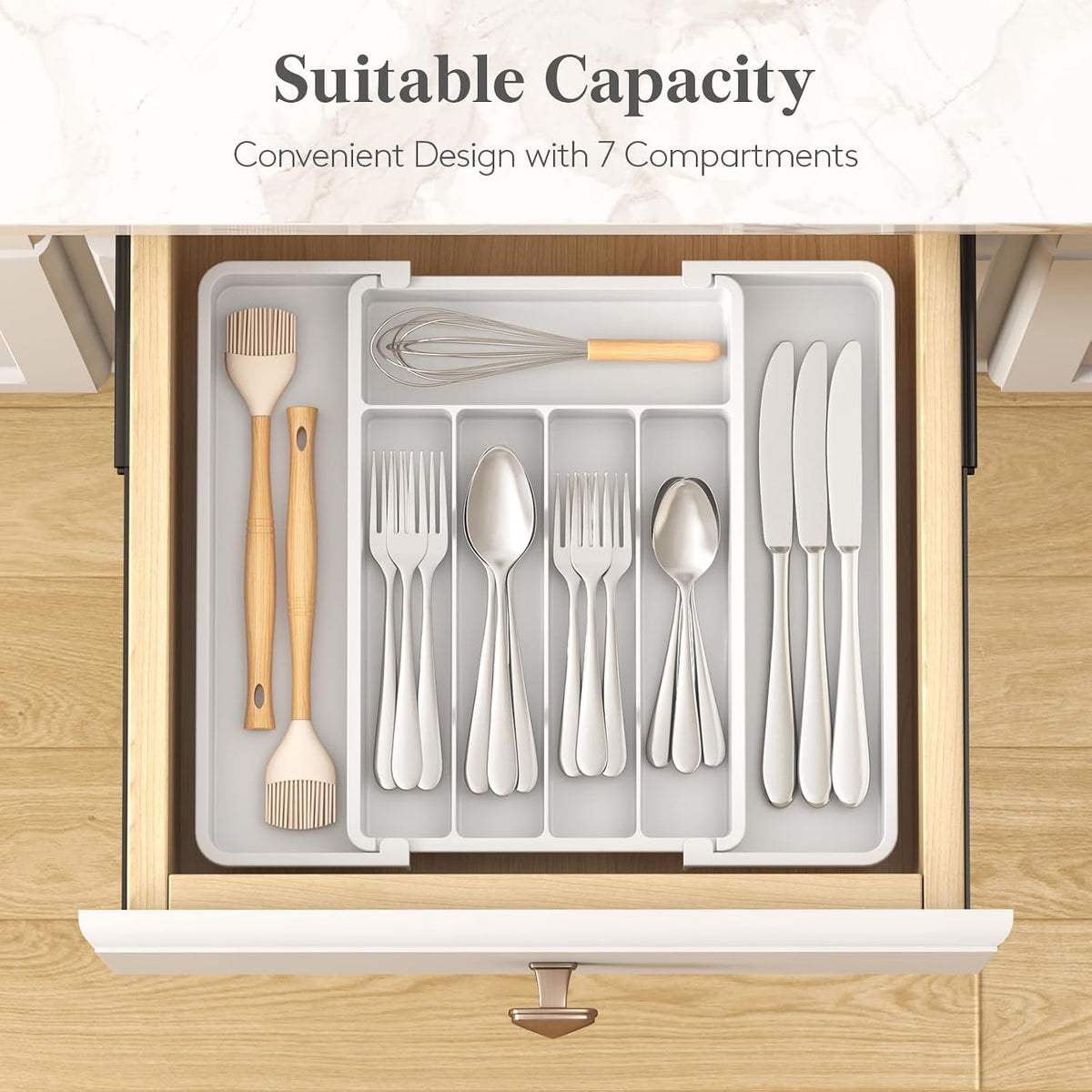 Silverware Organizer for Drawer, Expandable Utensil Tray