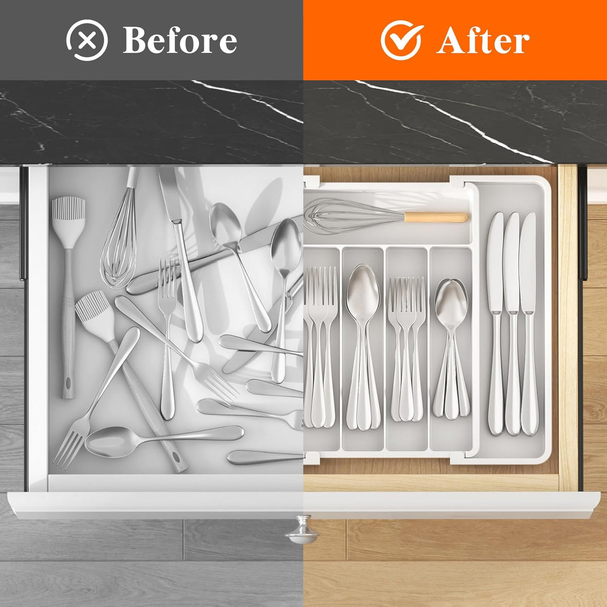 Silverware Organizer for Drawer, Expandable Utensil Tray