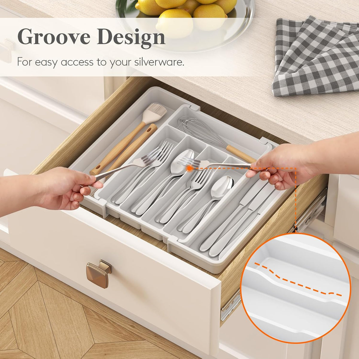 Silverware Organizer for Drawer, Expandable Utensil Tray