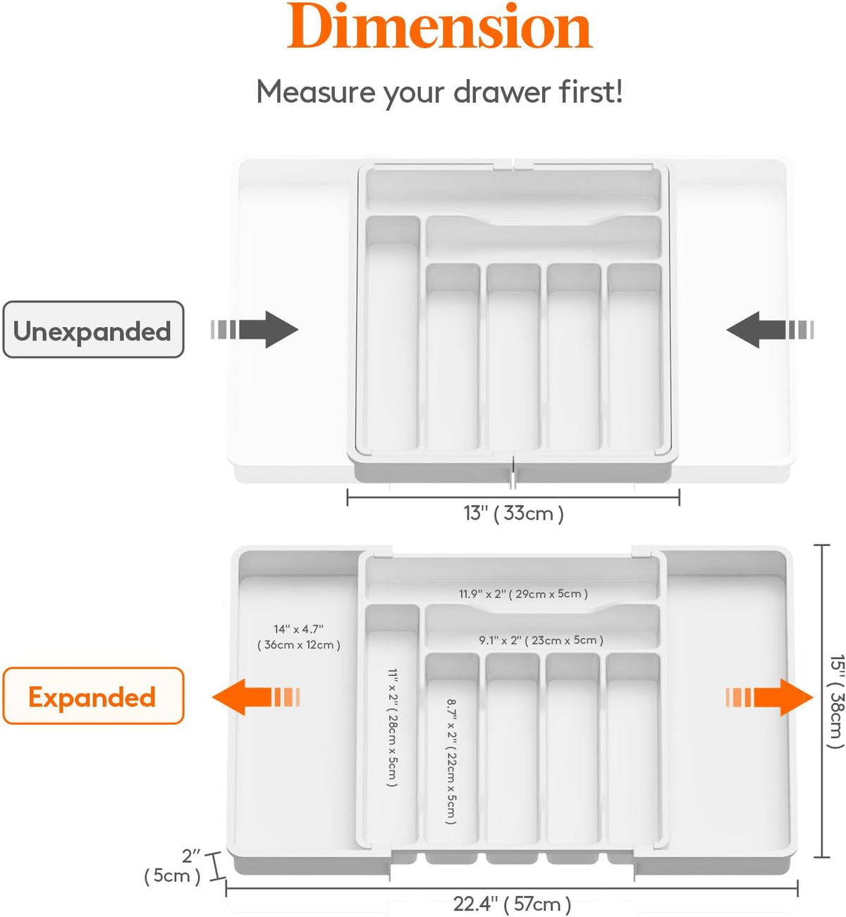 Silverware Organizer for Drawer, Expandable Utensil Tray