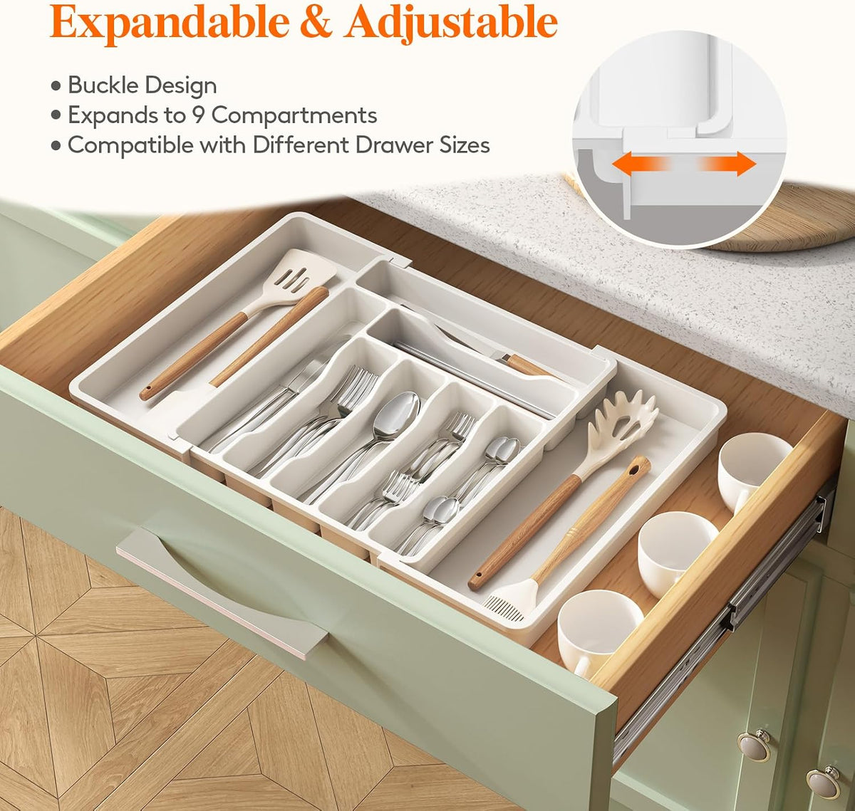 Silverware Organizer for Drawer, Expandable Utensil Tray