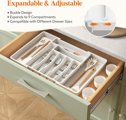 Silverware Organizer for Drawer, Expandable Utensil Tray