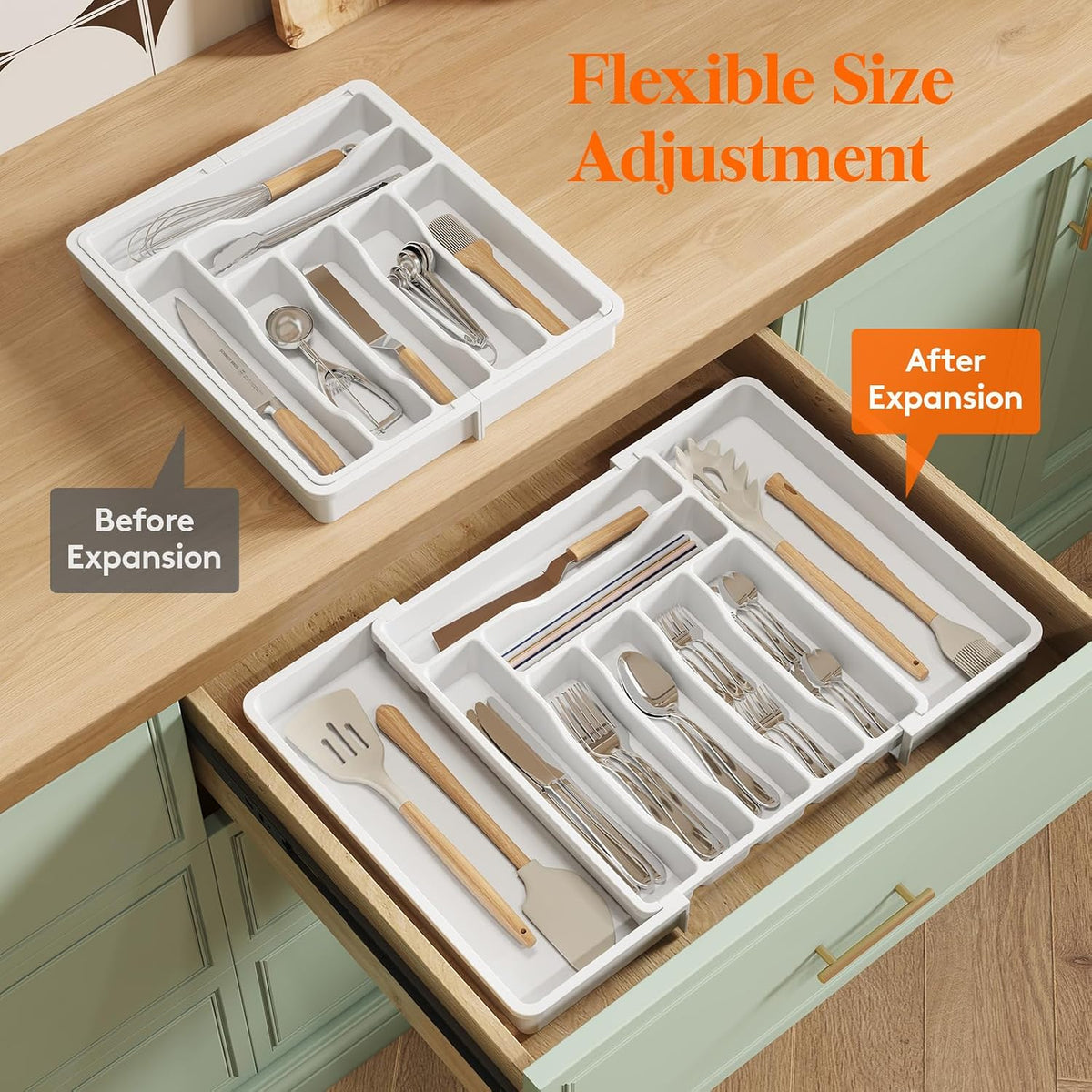 Silverware Organizer for Drawer, Expandable Utensil Tray