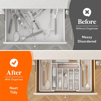 Silverware Organizer for Drawer, Expandable Utensil Tray