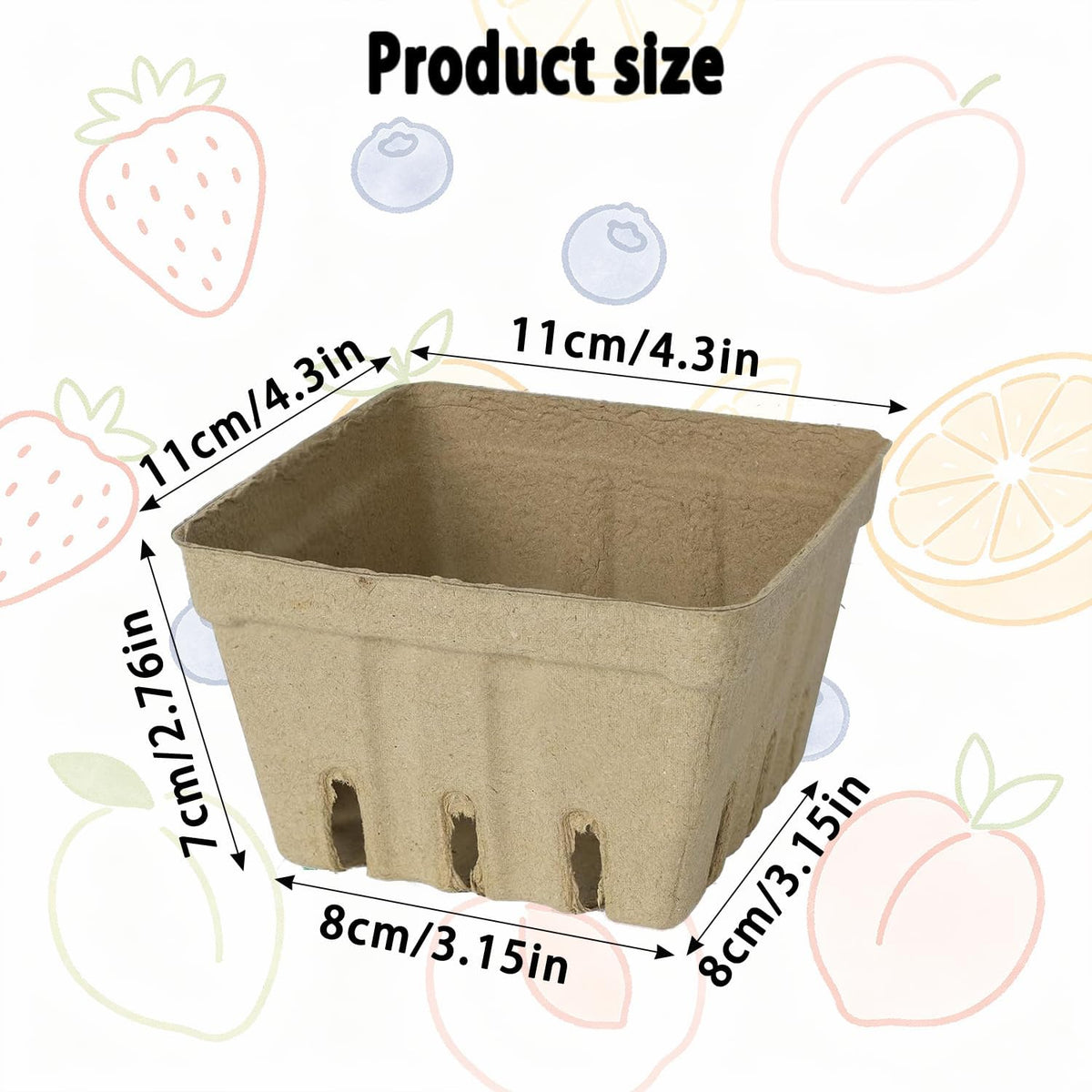 Natural Pulp Fiber Berry Baskets, Small Molded Vented Fruit Containers for Strawberry Blueberry Raspberry, Eco-Friendly Produce Trays for Farmers Market, Kitchen Storage & Grocery