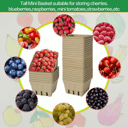 Natural Pulp Fiber Berry Baskets, Small Molded Vented Fruit Containers for Strawberry Blueberry Raspberry, Eco-Friendly Produce Trays for Farmers Market, Kitchen Storage & Grocery