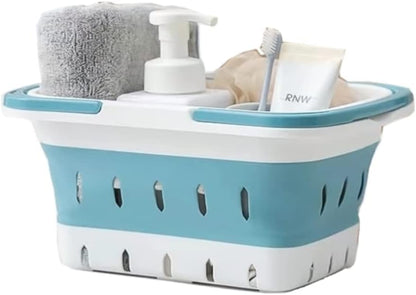 Plastic Caddy for Cleaning Supplies Products, Storage Collapsible Basket with Handles, Box Organizer Bin for Bathroom, Kitchen, College Dorm,Gym (Blue)