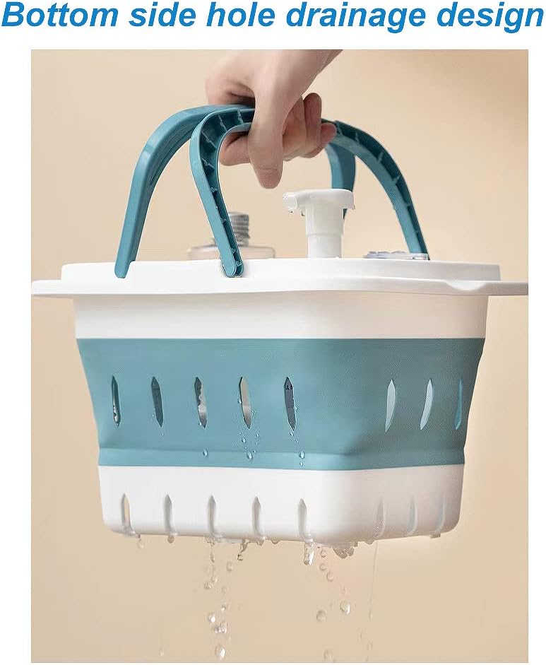 Plastic Caddy for Cleaning Supplies Products, Storage Collapsible Basket with Handles, Box Organizer Bin for Bathroom, Kitchen, College Dorm,Gym (Blue)