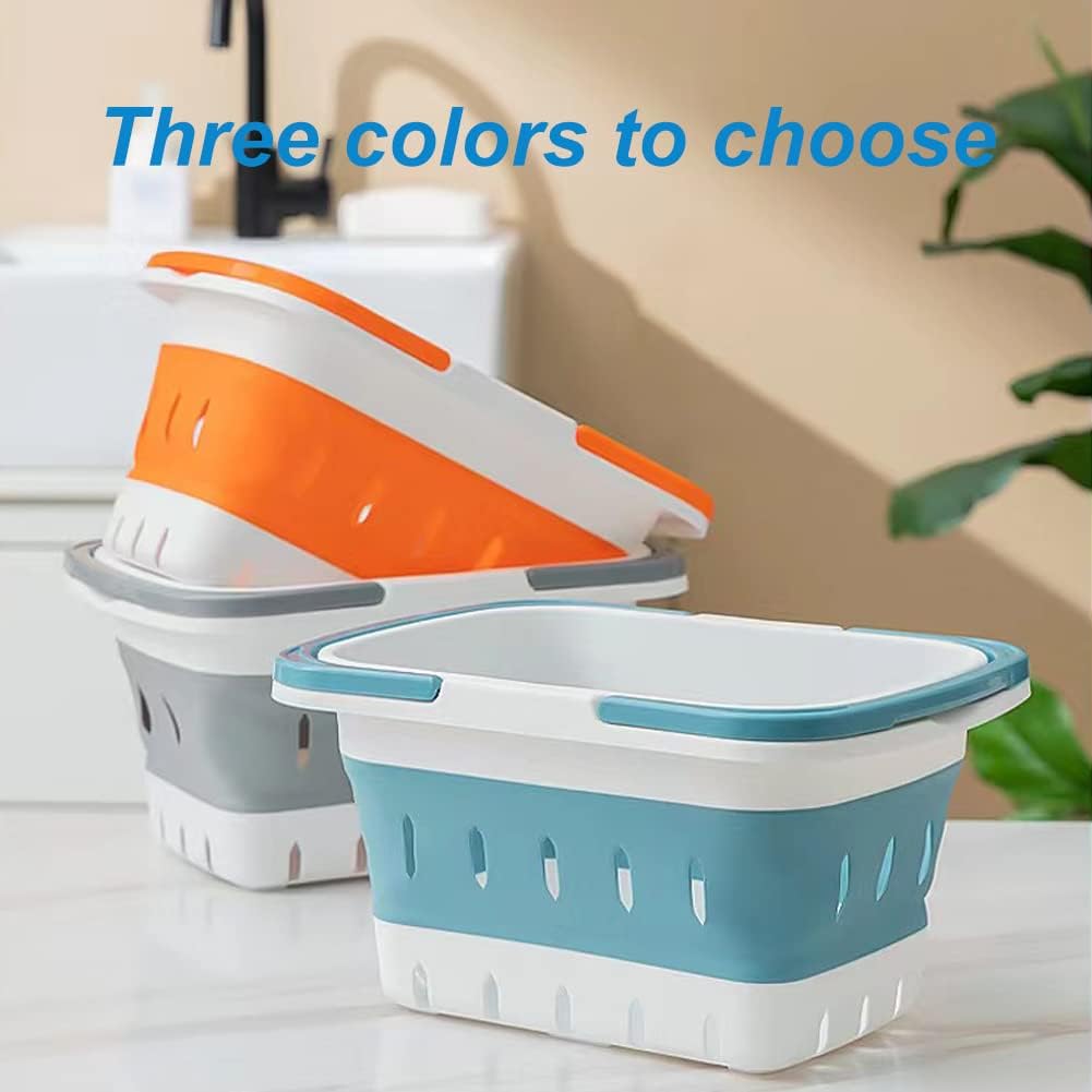 Plastic Caddy for Cleaning Supplies Products, Storage Collapsible Basket with Handles, Box Organizer Bin for Bathroom, Kitchen, College Dorm,Gym (Blue)