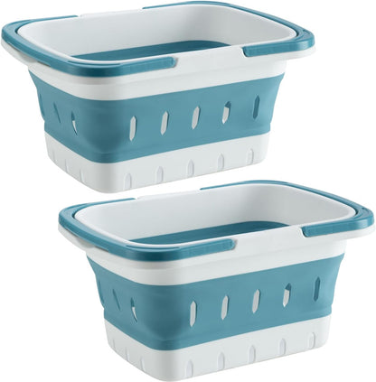 Plastic Caddy for Cleaning Supplies Products, Storage Collapsible Basket with Handles, Box Organizer Bin for Bathroom, Kitchen, College Dorm,Gym (Blue)