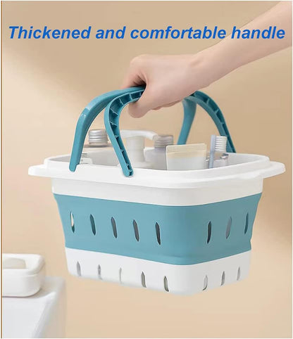 Plastic Caddy for Cleaning Supplies Products, Storage Collapsible Basket with Handles, Box Organizer Bin for Bathroom, Kitchen, College Dorm,Gym (Blue)