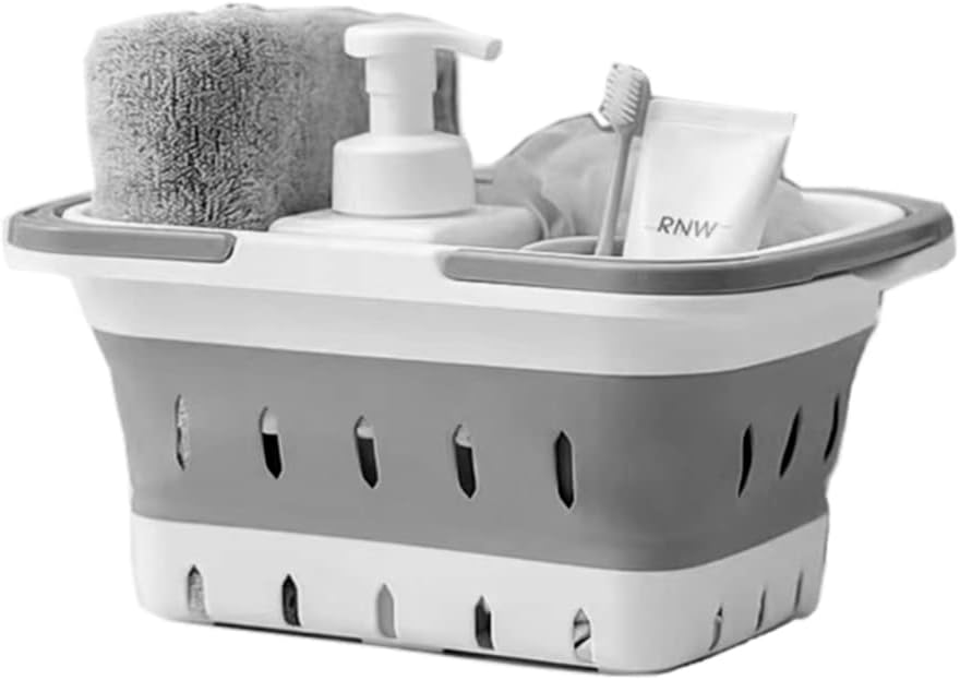 Plastic Caddy for Cleaning Supplies Products, Storage Collapsible Basket with Handles, Box Organizer Bin for Bathroom, Kitchen, College Dorm,Gym (Blue)