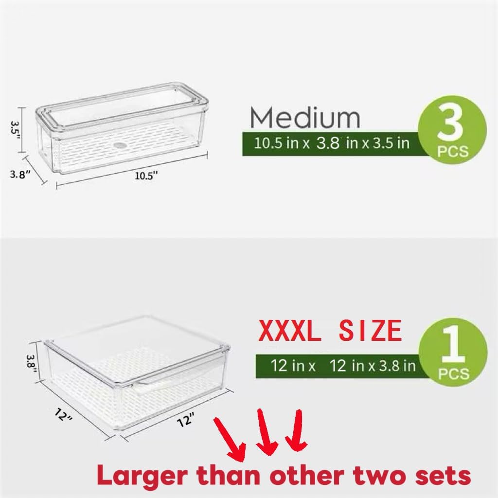 14 Pack Fridge Organizer, Stackable Refrigerator Organizer Bins with Lids, BPA-Free Fridge Organizers and Storage Containers for Fruit, Vegetable, Food, Drinks, Cereals, Clear