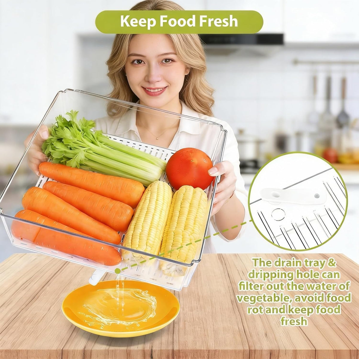 14 Pack Fridge Organizer, Stackable Refrigerator Organizer Bins with Lids, BPA-Free Fridge Organizers and Storage Containers for Fruit, Vegetable, Food, Drinks, Cereals, Clear