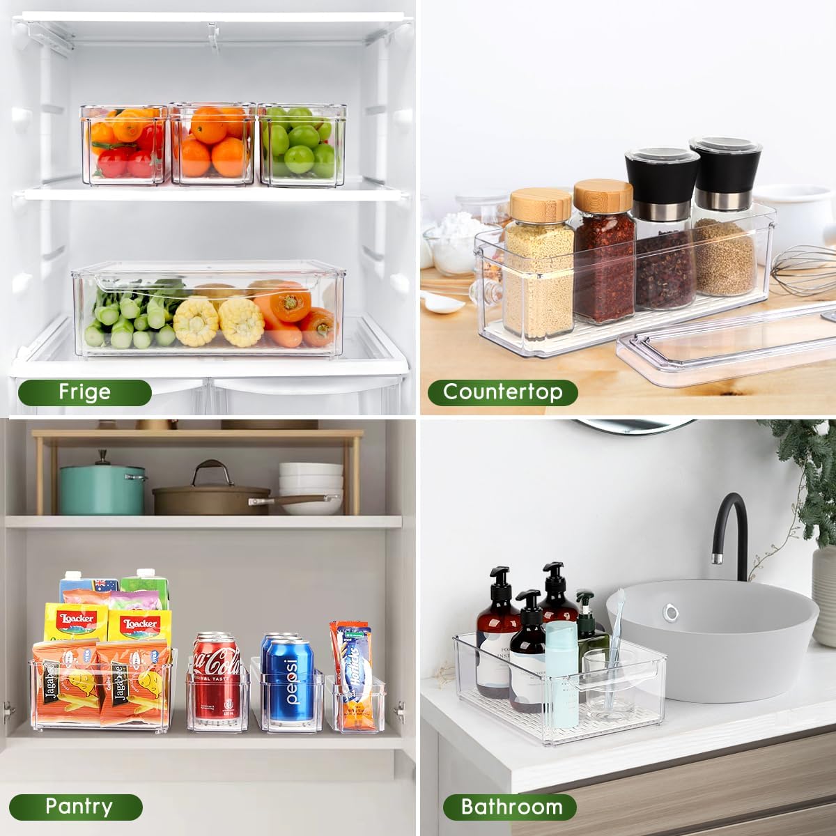 14 Pack Fridge Organizer, Stackable Refrigerator Organizer Bins with Lids, BPA-Free Fridge Organizers and Storage Containers for Fruit, Vegetable, Food, Drinks, Cereals, Clear