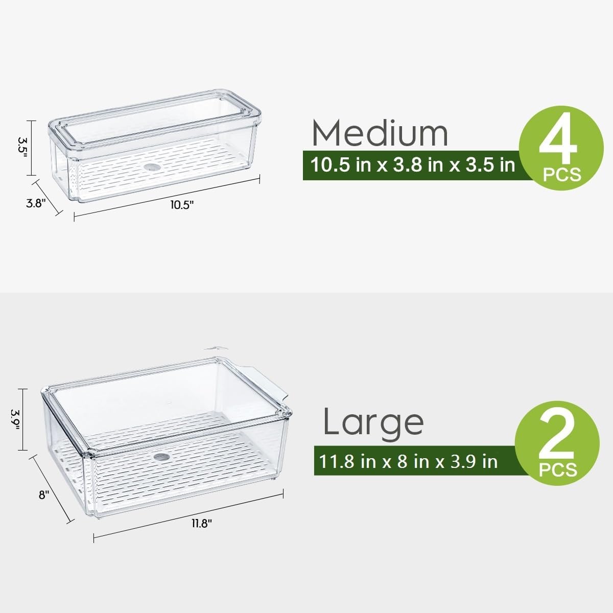 14 Pack Fridge Organizer, Stackable Refrigerator Organizer Bins with Lids, BPA-Free Fridge Organizers and Storage Containers for Fruit, Vegetable, Food, Drinks, Cereals, Clear