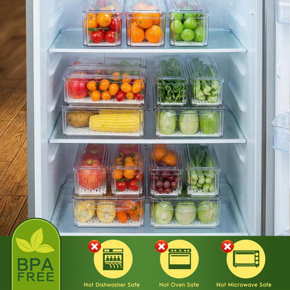 14 Pack Fridge Organizer, Stackable Refrigerator Organizer Bins with Lids, BPA-Free Fridge Organizers and Storage Containers for Fruit, Vegetable, Food, Drinks, Cereals, Clear
