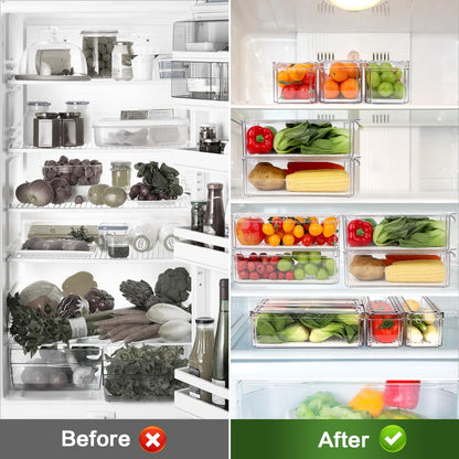 14 Pack Fridge Organizer, Stackable Refrigerator Organizer Bins with Lids, BPA-Free Fridge Organizers and Storage Containers for Fruit, Vegetable, Food, Drinks, Cereals, Clear