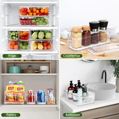 14 Pack Fridge Organizer, Stackable Refrigerator Organizer Bins with Lids, BPA-Free Fridge Organizers and Storage Containers for Fruit, Vegetable, Food, Drinks, Cereals, Clear