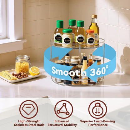 2 Tier Lazy Susan Turntable Organizer for Cabinet, 9.25'' Rotating Spice Rack Organization for Kitchen, Pantry, Bathroom, Vanity, Countertop, Medicine Storage, Seasoning Spice Organizer