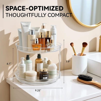 2 Tier Lazy Susan Turntable Organizer for Cabinet, 9.25'' Rotating Spice Rack Organization for Kitchen, Pantry, Bathroom, Vanity, Countertop, Medicine Storage, Seasoning Spice Organizer