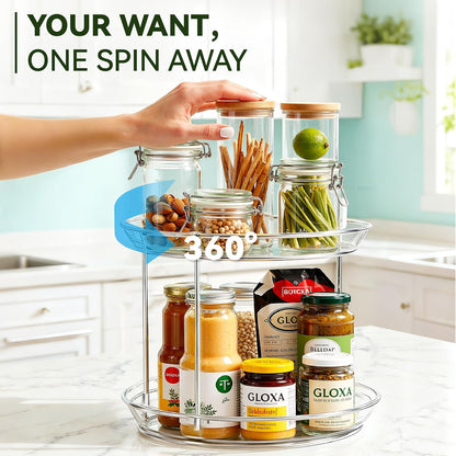 2 Tier Lazy Susan Turntable Organizer for Cabinet, 9.25'' Rotating Spice Rack Organization for Kitchen, Pantry, Bathroom, Vanity, Countertop, Medicine Storage, Seasoning Spice Organizer