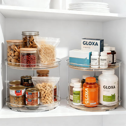2 Tier Lazy Susan Turntable Organizer for Cabinet, 9.25'' Rotating Spice Rack Organization for Kitchen, Pantry, Bathroom, Vanity, Countertop, Medicine Storage, Seasoning Spice Organizer