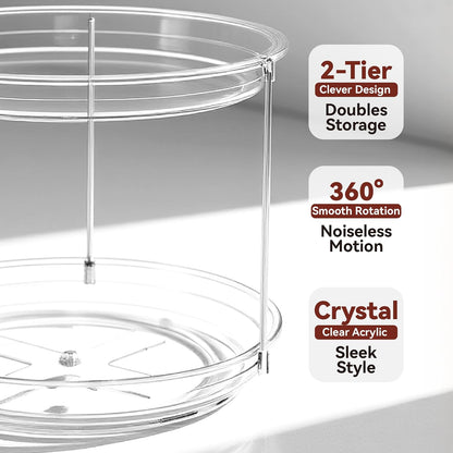 2 Tier Lazy Susan Turntable Organizer for Cabinet, 9.25'' Rotating Spice Rack Organization for Kitchen, Pantry, Bathroom, Vanity, Countertop, Medicine Storage, Seasoning Spice Organizer