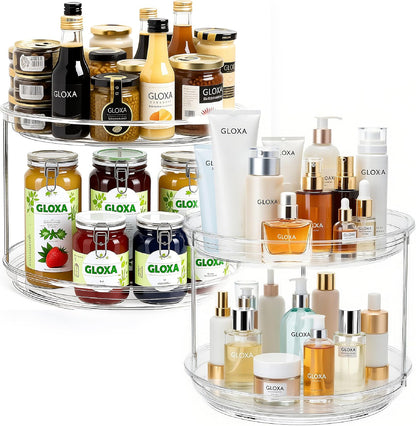2 Tier Lazy Susan Turntable Organizer for Cabinet, 9.25'' Rotating Spice Rack Organization for Kitchen, Pantry, Bathroom, Vanity, Countertop, Medicine Storage, Seasoning Spice Organizer