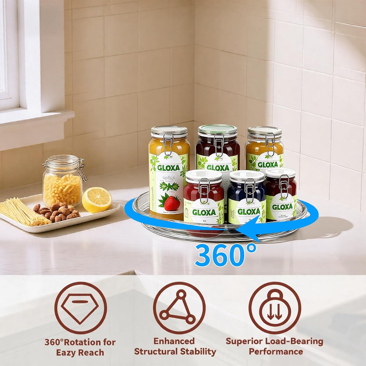 2 Tier Lazy Susan Turntable Organizer for Cabinet, 9.25'' Rotating Spice Rack Organization for Kitchen, Pantry, Bathroom, Vanity, Countertop, Medicine Storage, Seasoning Spice Organizer