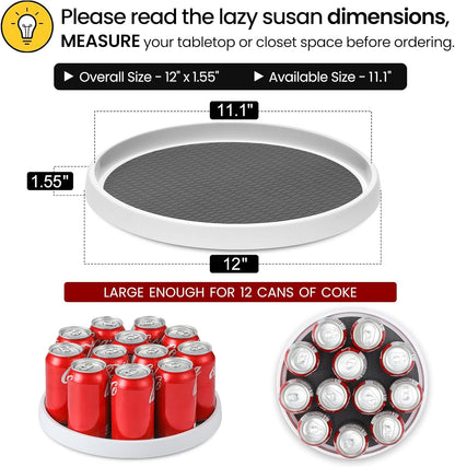 12-Inch Non-Skid Turntable Lazy Susan Organizer - Spinning Rack for Cabinet Table Top, Pantry Organization Storage, Kitchen, Fridge, Vanity, Countertop, Under Sink Organizing, Spice Spinner