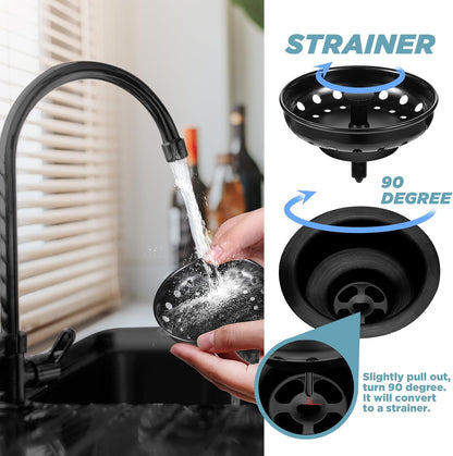 5 Pcs 3-1/2 Inch Kitchen Sink Drain Strainer Assembly with Sink Garbage Disposal Flange and Stopper, Splash Guard Stainless Steel Replacement Accessories Kit(Black)