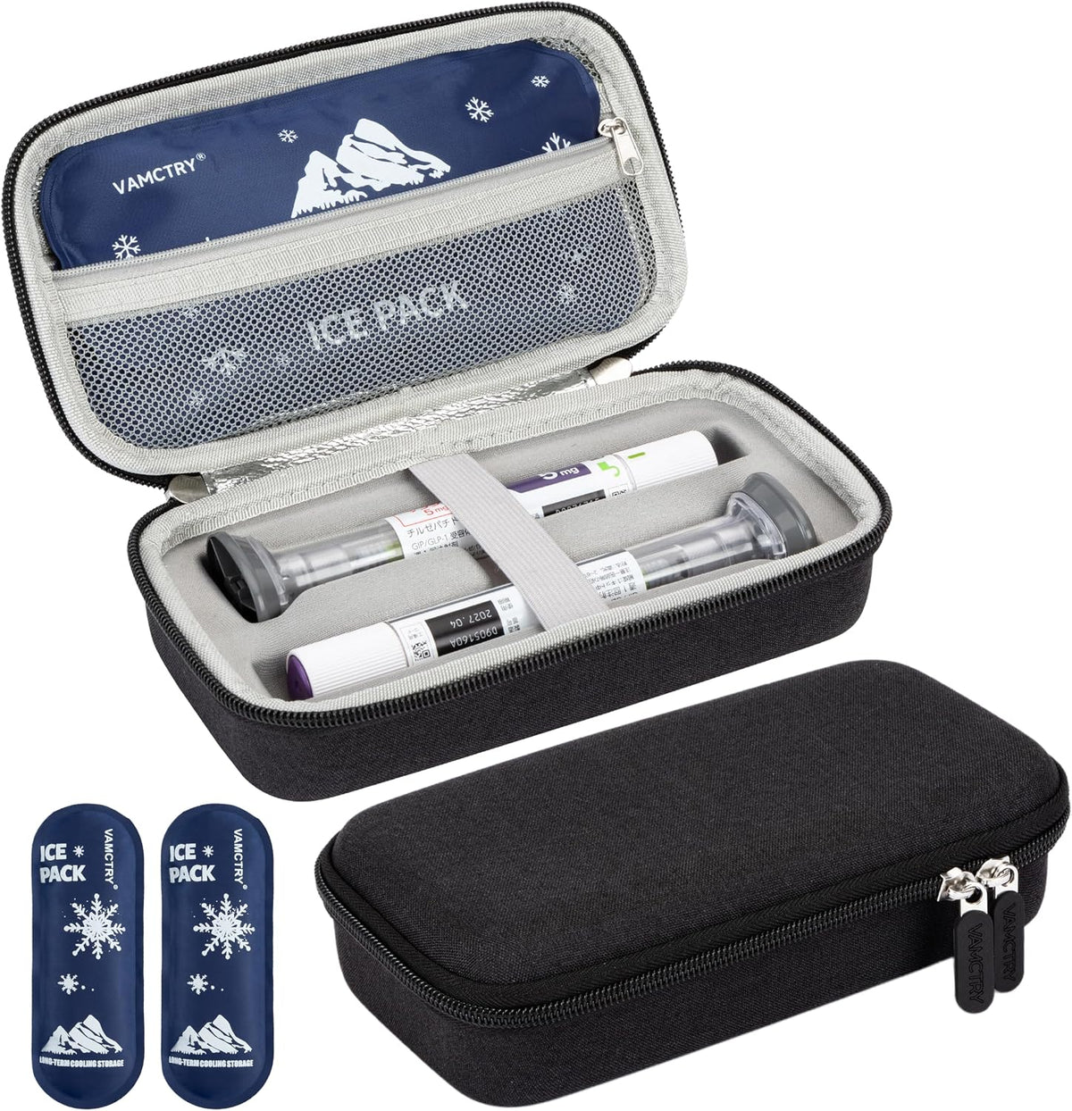 Insulated Cooler Travel Case Fits 2 Zepbound or Mounjaro Injector Pens, Tirzepatide Travel Case with 2 Reusable Ice Packs, TSA Compliant EVA Medicine Organizer for Daily Use, Purple