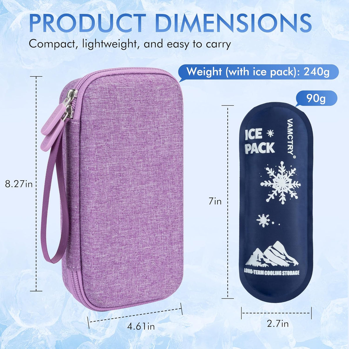 Insulated Cooler Travel Case Fits 2 Zepbound or Mounjaro Injector Pens, Tirzepatide Travel Case with 2 Reusable Ice Packs, TSA Compliant EVA Medicine Organizer for Daily Use, Purple