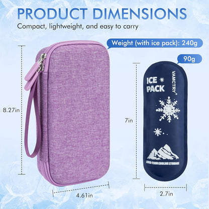 Insulated Cooler Travel Case Fits 2 Zepbound or Mounjaro Injector Pens, Tirzepatide Travel Case with 2 Reusable Ice Packs, TSA Compliant EVA Medicine Organizer for Daily Use, Purple