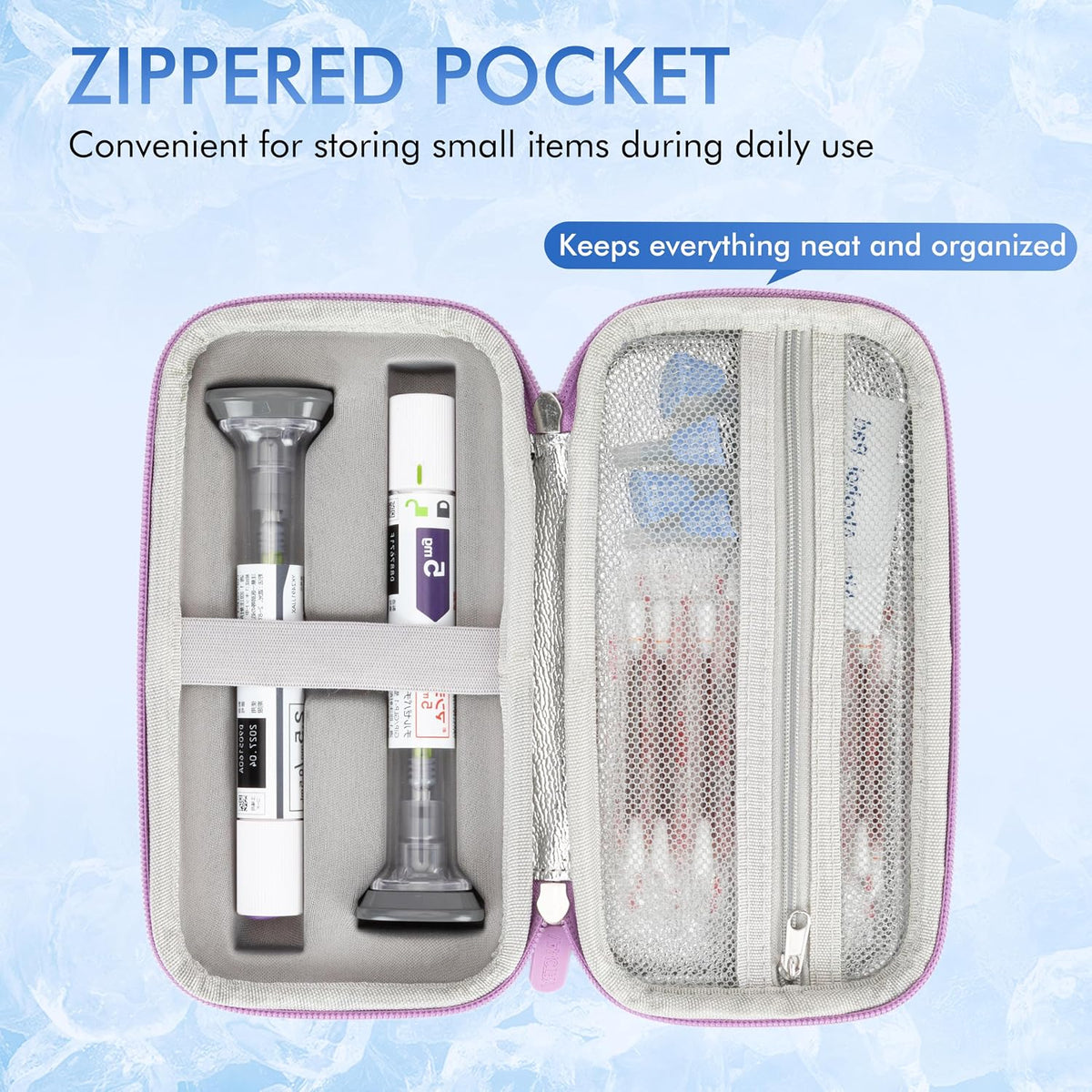 Insulated Cooler Travel Case Fits 2 Zepbound or Mounjaro Injector Pens, Tirzepatide Travel Case with 2 Reusable Ice Packs, TSA Compliant EVA Medicine Organizer for Daily Use, Purple